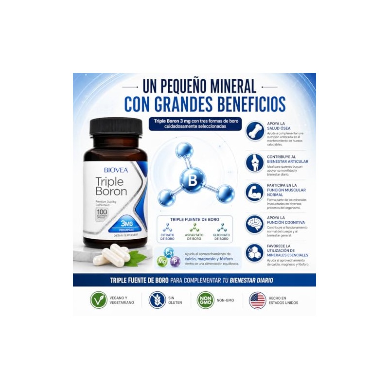 Biovea | Triple Boron 3 mg | Combinación de Citrato,