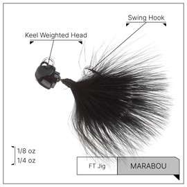 Freedom Tackle Marabou Jig Live-Action Fishing Lure Hair Jig with Swing Hook Technology, Black, 1/8 Ounce
