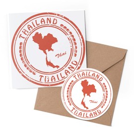 1 x Greeting Card & 10 cm Round Sticker Set - Thailand Asia Bangkok Travel Map - Birthday Thank You Friend Lover Fan Mum Dad Kids #4536