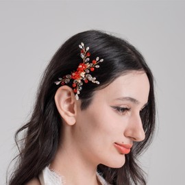 BohoBliss 5 PCS Bridal Flower Wedding Hair Pins accessories, Crystal Hair Clips Headpiece Wedding Jewelry with Rhinestone for Brides Bridesmaids Women Girls Updo, Red