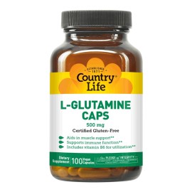 Country Life L Glutamine Capsules 100 Count Vegan Digestive Health Muscle Recovery Supplement