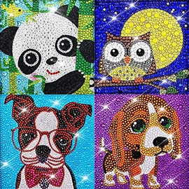 4 Pieces 5D Diamond Painting Kit for Kids Full Drill Painting by Number Kits for Beginners DIY Diamond Rhinestone Art Craft Set for Home Office Wall Decor