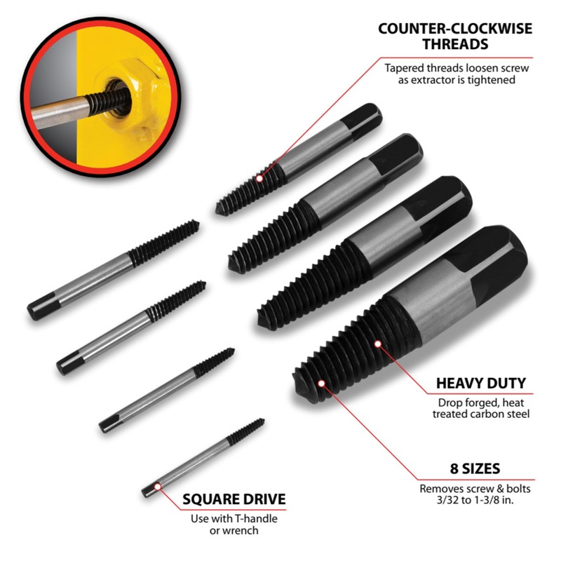 PERFORMANCE TOOL W2968 Wilmar 8 pc. Screw Extractor Set
