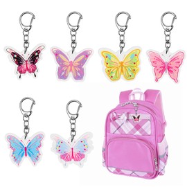 simarro Pack of 6 Butterfly Key Fob Pendant Girls Key Rings Butterfly Pendant Children for Handbag Bag Decor, coloured