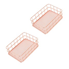 VILLFUL 2pcs Square Desktop Storage Baskets Versatile Organizer Baskets for Material Open Design for Easy Viewing Rose Gold Small and Large