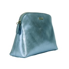 Osprey Womens Wonderland Metallic Leather Wash Toiletry Cosmetic Make Up Bag in Blue