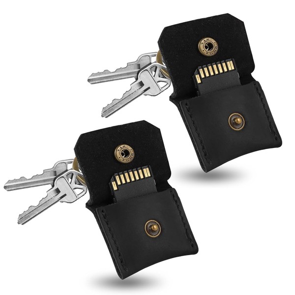 Jack&Chris Genuine Leather SD Card Holder Keychain, Anti-Shock Anti-Dust SD