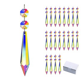 20pcs 76mm AB Crystal Icicle Chandelier Prisms Rainbow Suncatcher Pendants Hanging Drop with Glass Octagon Beads Replacement GOLDENHAITAI