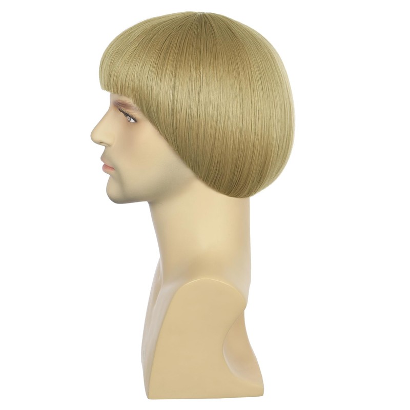 Men Short Straight Blonde Wig Bowl Cut Funny Mushroom Wig
