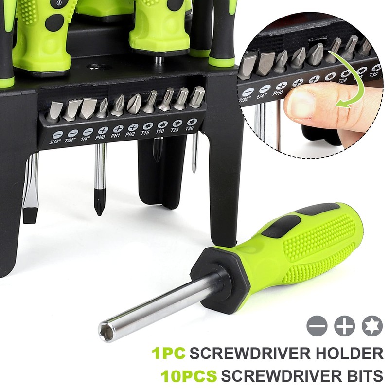 FASTPRO 21-Piece Magnetic Screwdrivers Set with Organizer Rack, Slotted Phillips