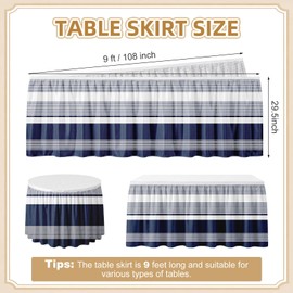 Sanwarm Striped Navy Nautical Table Skirt for Desk Rectangular Tablecloth Skirt Modern Desk Skirts for Teacher Classroom Decoration School Party Home Decor Curtain 29" x 108" with Hook-Loop Fastener