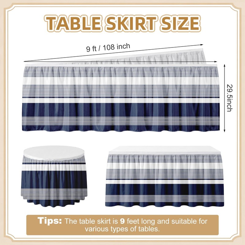 Sanwarm Striped Navy Nautical Table Skirt for Desk Rectangular Tablecloth