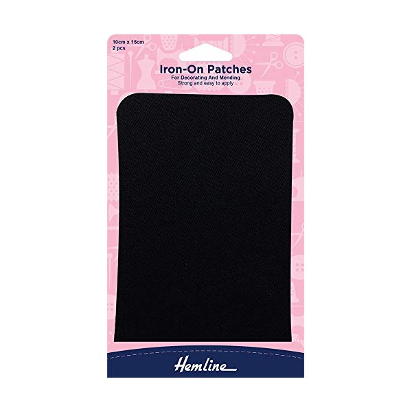 Hemline Iron-On Patches Cotton Twill - 2 Pieces 10cm x 15cm - Black