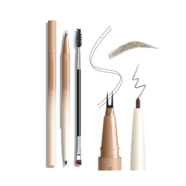 KYDA Microblading Eyebrow Pen, Dual-Ended Eyebrow Pencil with 2-Fork-Tip&Gel Eyeliner
