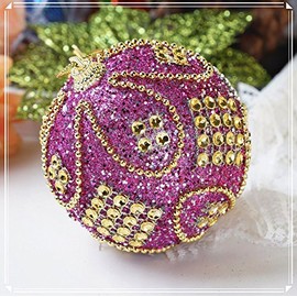 Beautiful Diamond Christmas Ornament Balls, Set of 7, 3.1 inches (8 cm), Diameter 3.1 inches (8 cm), Nordic Interior Tree Decoration, 100% Handmade Christmas Tree Decoration, with Sling (Rose)