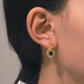 TseenYi Snake Earrings Gold Dangle Serpent Earrings Gemstone Studs Earrings Goth Snake Drop Earrings Jewelry for Women and Girls Gifts