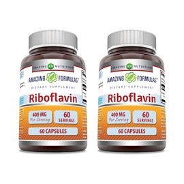 Amazing Nutrition Amazing Formulas Riboflavin 400 mg Capsules | Vitamin B2 Supplement | Non-GMO | Gluten Free | Made in USA (2 Pack | 60 Count)