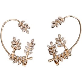 1 Pair Fashion Tassels Elves Ear Cuff Piercing Cartilage Climber Ear Wrap Retro Tassels Rhinestones Earrings Punk Hip Hop Statement Earrings for Women (Golden, One size)