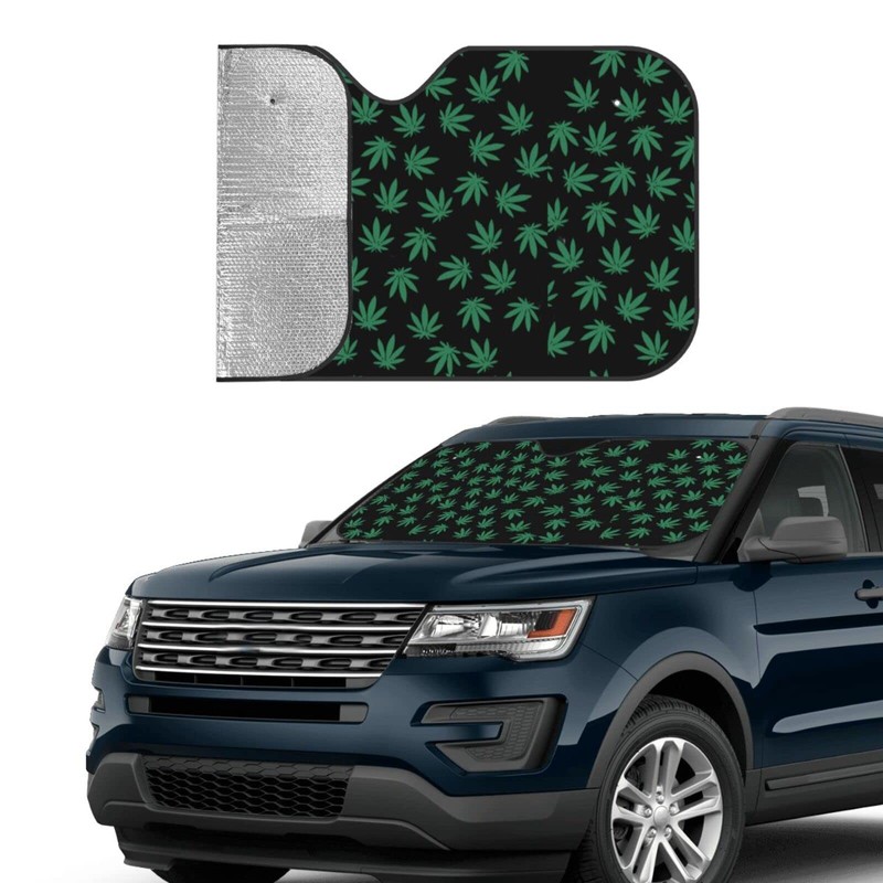 Green Weed Leaves Windshield Car Sunshade Foldable Uv Ray Reflector