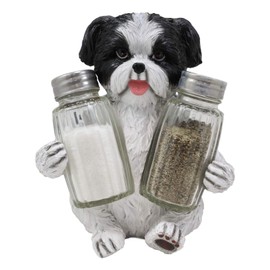 Ebros Gift Realistic Adorable Hugging Pooch Shih Tzu Mini Toy Breed Dog Decorative Glass Salt Pepper Shakers Holder Resin Figurine 6"Tall Animal Pet Pal Kitchen Helper Spice Organizer Accent Statue