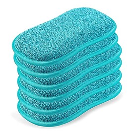 ALLIE ZENG Durable Scrub Scouring Sponge , Non-Scratch Microfiber Multi Surface Scrub and Wipe Sponges , Effortless Cleaning of Dishes, Pots and Pans, 6 Pack, Blue