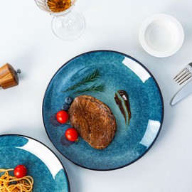 YALONG Dinner Plates Set of 6, 10 Inch Ceramic Plates – Porcelain Dinner Plates for Kitchen, Serving & Everyday Use, Microwave & Dishwasher Safe，Deepblue