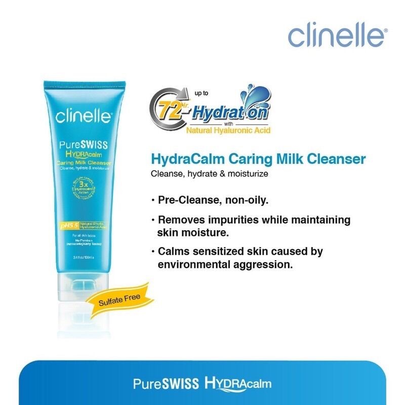 Clinelle Pureswiss Hydracalm Caring Milk Cleanser 100ml (Exp 09/2028)