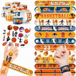 48 Basketball 24PCS Basketball Temporary Tattoos Sticker 24PCS Slap Bracelets Perfect for Themed Birthday Party Favors Baby Showers or Classroom Rewards Ideal Decor and Gifts for Girls and Boys