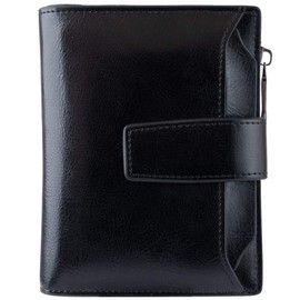 Small Leather Purse for Women, RFID Blocking Bifold Ladies Card Holder Wallet with id Window(Black)