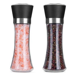 Hotder Premium Pepper and Salt Grinder Set of 2-Refillable Coarseness Adjustable Pepper Mill Shaker with Glass Body for Home,Kitchen(Two Pack)