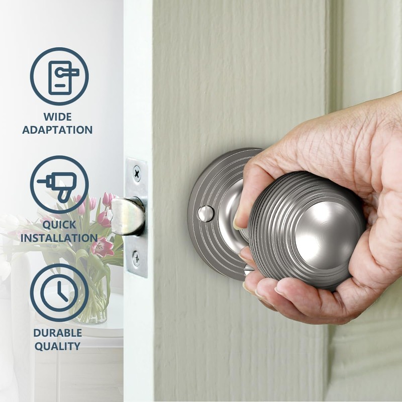 Bwintech 1 Set Beehive Mortice Door Knobs,Satin Nickel Finishing Pull