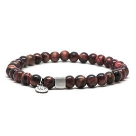 Nato Cuff - 925 Sterling Silver Bracelet - Tiger's Eye Red Beads Semi-Precious Stones - Men's and Women's Jewellery Handmade in France, Sterling Silver, Tiger's Eye