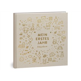 My First Year Baby Album - High-Quality Linen Book with Gold Embossing for the Most Beautiful Memories - Baby Book to Enter for the First Year of Life - Baby Gift for Birth (Toy Nature)