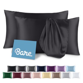 Bare Home Satin Pillowcases for Hair and Skin - 2 Pack King (20x36) - Luxury Pillowcases - Envelope Enclosure - Soft and Smooth Satin - Breathable - Similar to Silk (Forged Iron Grey, 2 Pack)
