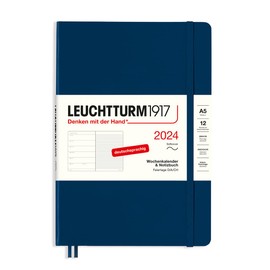 LEUCHTTURM1917 367773 Weekly Calendar & Notebook Medium (A5) 2024, Soft Cover, Navy, German, 12 Months