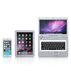 Mini Dollhouse Accessories 3 Pack Mini Laptop Tablet and Smart Phone Scene Computer Simulation Play Set for Miniatures Doll Silver Festival Gifts Zinc Alloy Size 2.36 × 1.77 × 0.08 inches