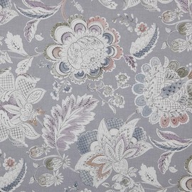 Kt KILOtela - Digital Printed Canvas Fabric – Half Panama 100% Organic Cotton, Oeko-Tex Standard 100 – 100 cm Length x 280 cm Width | Roncesvalles Flowers – Grey Lilac ─ 1 Metre