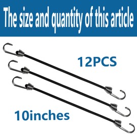 YELIER Mini Bungee Cords with Hooks. (12pcs, Black, 10") Small Bungee Cords with Hooks, Versatile Outdoor Bungee Cord Set.