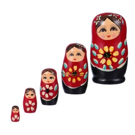 STOBOK 5Pcs Russian Nesting Dolls Nesting Babushka Dolls Girl Handmade Toys for Christmas Home Room Decoration, Red