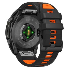 22 mm QuickFit Silicone Watch Band for Garmin Fenix E/Fenix 8 47 mm/Fenix 7/7 Pro/7 Pro Solar/6/6 Pro/5/5 Plus, Replacement Sport Strap for Garmin Epix 2, Forerunner 965/955/945/935, Black/Orange