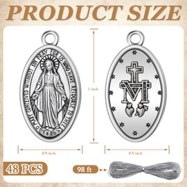 Ferreve 48 Pcs Virgin Mary Medal Pendant 1" Oval Silver Virgin Mary Pendant Necklace Religious Medals Catholic Medals Virgin Mary Charms Bulk for Women Men Necklace Bracelet Jewelry Making Gifts