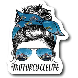 Motorcycle Life Sticker, 4.5 Inch - Girl Woman Biker Rider Lady Decal for Cars Trucks Moped Helmet Auto Automotive Craft