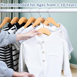 FairyHaus Kids Hangers 20 Pack 12.8 Inch, Natural Wooden Baby Childrens Hanger for Closet, Anti-Rust 360° Swivel Hook, Notches & Smooth Finish, Durable and Strong Wood for Toddler Clothes