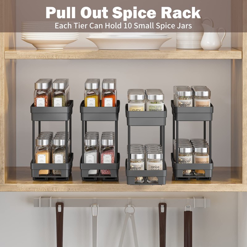 2 Pack Pull Out Spice Rack Organizer for Cabinet, Slide