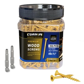 CAMNWAMN Deck Screws #8 x 1-1/2", 350 PCS, Wood Screws 1-1/2 Inch, Epoxy Coated, Rust Resistant Exterior Screws, Torx Drive Head, T25 Star Bit Included, Tan Outdoor Decking Screw for Wood Fence.