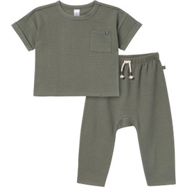 Modern Moments by Gerber Baby Boys' Waffle Knit 2-Piece Shirt and Pant Set, Dark Green, 18 Months