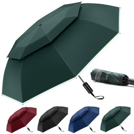 Urvoix Travel Umbrella Compact Windproof - Ventilation Umbrella with Double Dome for Rain, Portable Umbrella Inverted Automatic Opening and Closing with Reflective Strips, Green