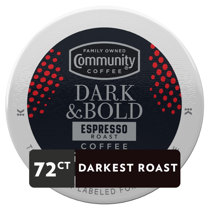 Community Coffee Dark & Bold Espresso Roast Coffee Pods, 72