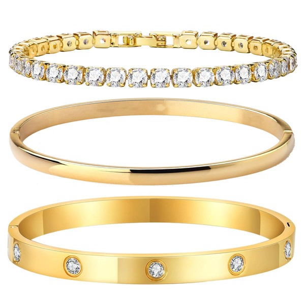 YSFVNP 3 Pcs Gold Bangles, Gold Bangle, Adjustable Stacking Bangle