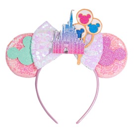 ZLKSKER 1pcs Mouse Ears Headband with Bow, Sequins Hairband for Mouse Themed Birthday Party Cosplay, Party Favors (With-sequins 06)